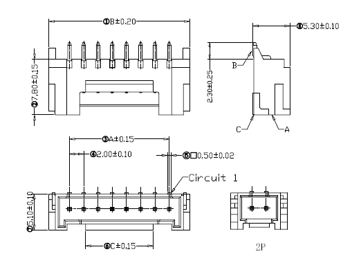 7 Pin Single Row 2mm Header Connector With Surface Mount Technology , UL94V-0