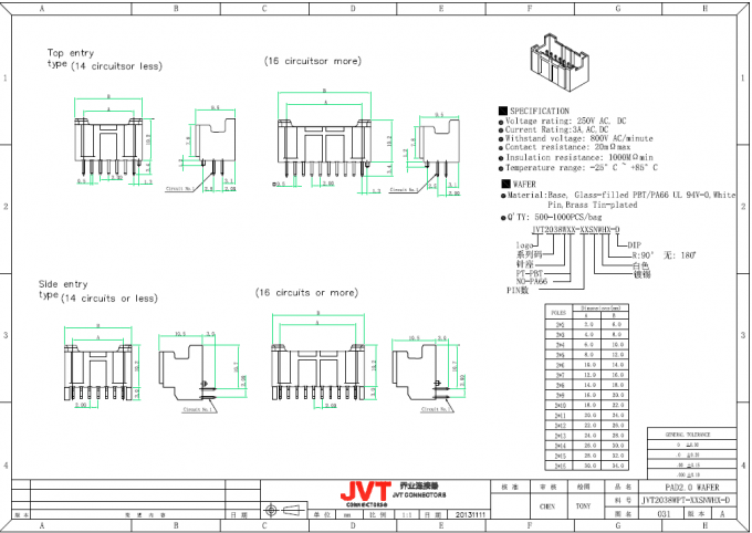 PCB Connectors Wire to Board Connector 2mm Pitch for Automotive Application
